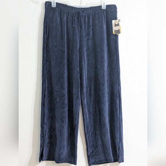 NWT Women's Dark Navy Blue Athleisure Rib Velour Wide Leg Pants, Size XL(16-18) - Picture 1 of 5